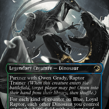 Blue, Loyal Raptor (Borderless) [Jurassic World Collection] (Emblem) Foil