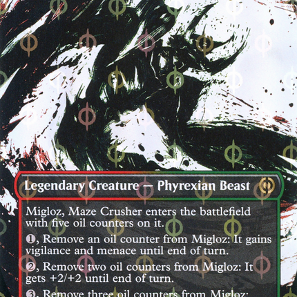 Migloz, Maze Crusher (Showcase) (Borderless) [Phyrexia: All Will Be One] Step-and-Compleat Foil