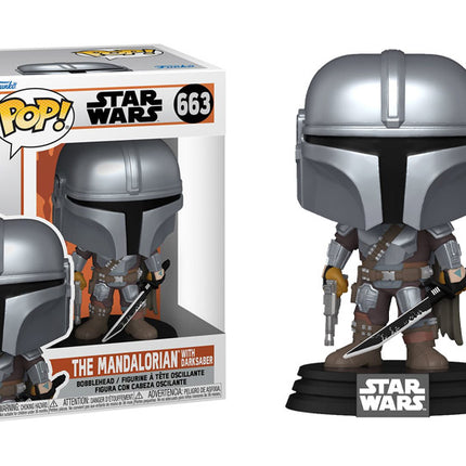 Pop! Star Wars: The Mandalorian Vinyl Bobble-Head The Mandalorian with Darksaber #663