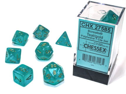 Borealis Teal/gold Polyhedral 7-Dice Set