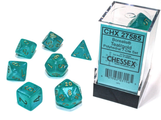 Borealis Teal/gold Polyhedral 7-Dice Set