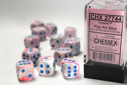 Chessex 12 D6 16mm Pop Art/blue