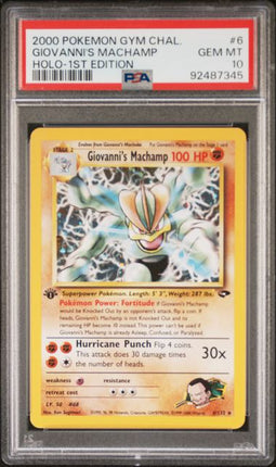 2000 Pokemon Gym Chal. Giovanni's Machamp #6 Holo-1st Edition PSA GEM MT 10
