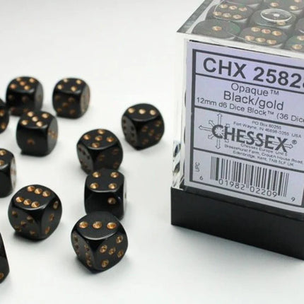 Chessex - Opaque 36 D6 Black-Gold 12mm Dice Tower