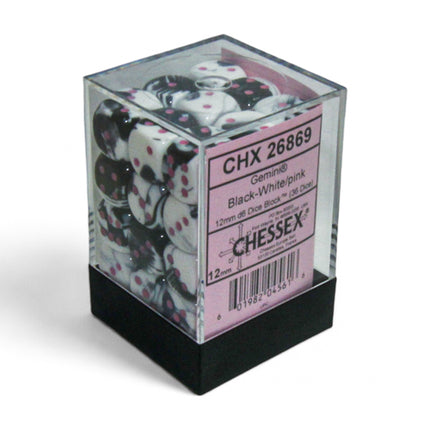 Chessex Gemini Black-White/Pink 12mm D6 Dice Block