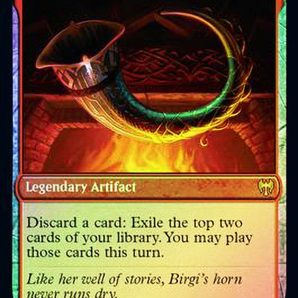 Birgi, God of Storytelling // Harnfel, Horn of Bounty [Kaldheim Promos] Prerelease Foil