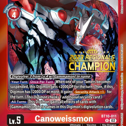 Canoweissmon [BT10-011] (2023 Regionals Champion) [Xros Encounter Promos]