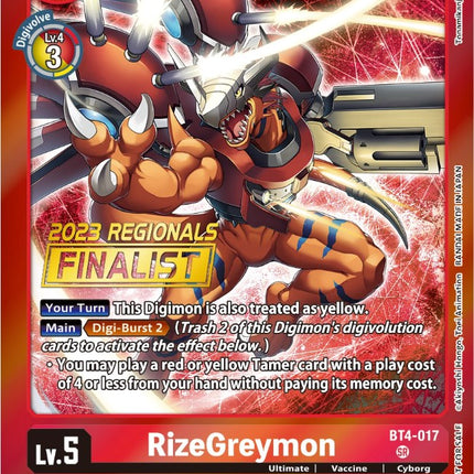 RizeGreymon [BT4-017] (2023 Regionals Finalist) [Great Legend Promos]