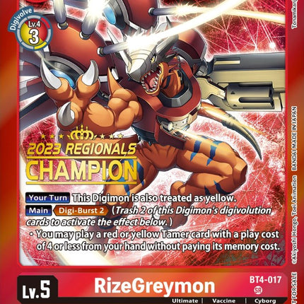 RizeGreymon [BT4-017] (2023 Regionals Champion) [Great Legend Promos]