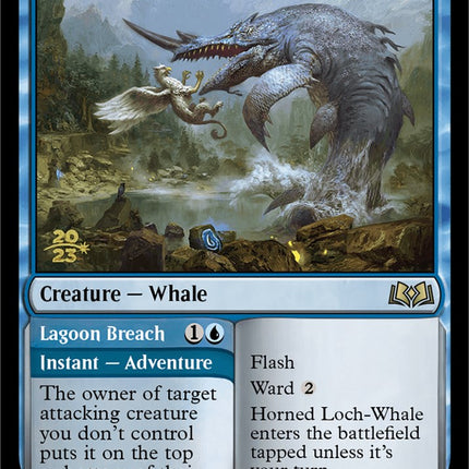 Horned Loch-Whale // Lagoon Breach [Wilds of Eldraine Promos] Prerelease Foil