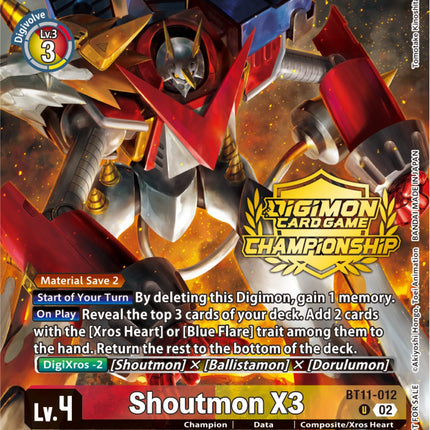 Shoutmon X3 [BT11-012] (Championship 2023 Tamers Pack) [Dimensional Phase Promos]