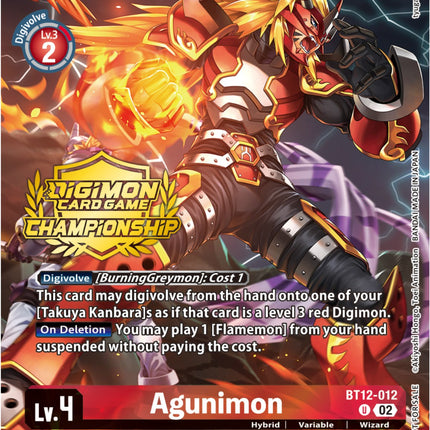 Agunimon [BT12-012] (Championship 2023 Tamers Pack) [Across Time Promos]