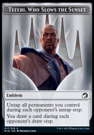 Teferi, Who Slows the Sunset Emblem [Innistrad: Midnight Hunt Tokens]