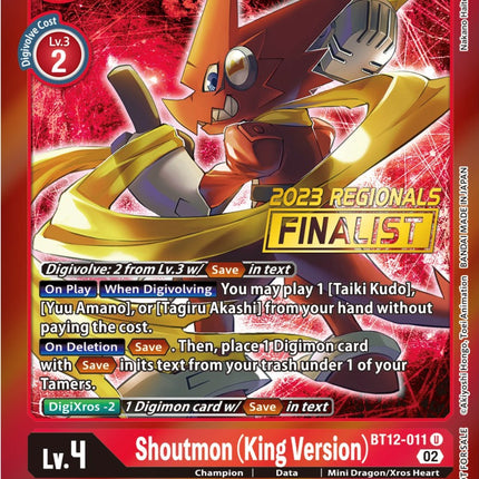 Shoutmon (King Version) [BT12-011] (2023 Regionals Finalist) [Across Time Promos]