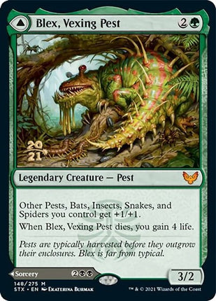 Blex, Vexing Pest // Search for Blex [Strixhaven: School of Mages Promos] Prerelease Foil