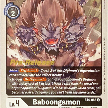 Baboongamon [BT4-068] [Great Legend Pre-Release Promos]