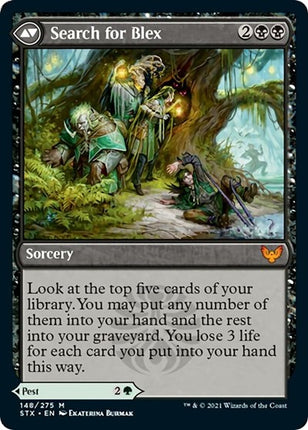 Blex, Vexing Pest // Search for Blex [Strixhaven: School of Mages Promos] Prerelease Foil